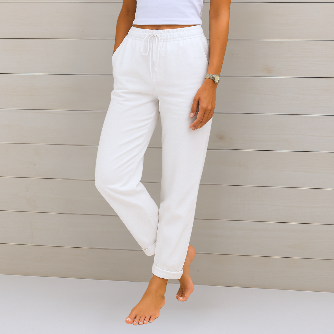 Versatile women's casual trousers with a relaxed fit and elastic waist, perfect for comfort & everyday fashion.