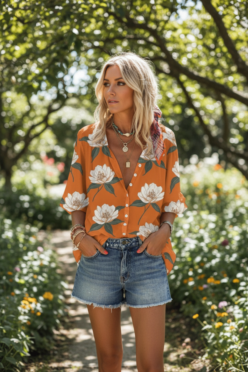 Elegant print short sleeve summer top for women, ideal for casual wear and warm weather fashion.