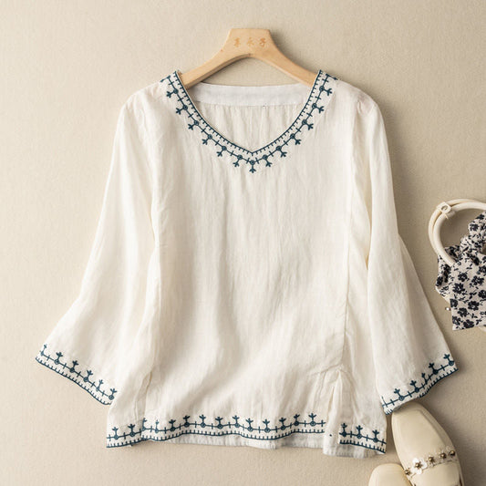 Women's breezy white embroidered blouse, perfect for casual summer and spring everyday wear.