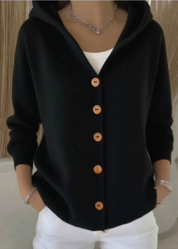 Women's button-up hooded cardigan sweater for cozy comfort, perfect for casual fall & winter.
