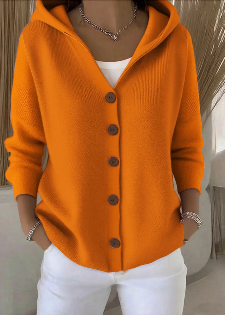 Casual women's hooded cardigan, a versatile button-up outerwear for everyday style.