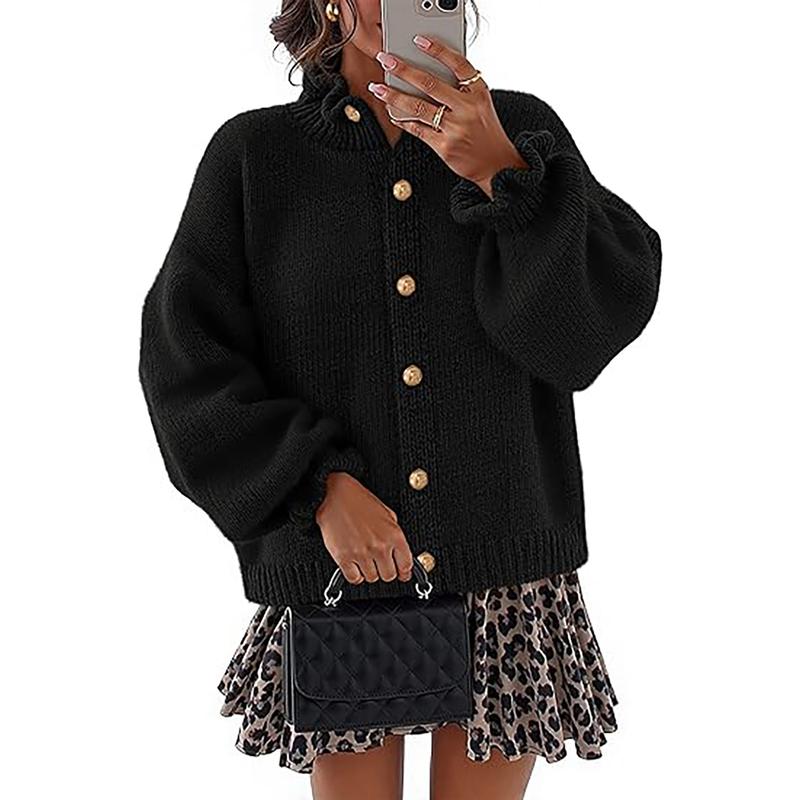 Women's buttoned cardigan sweater, elegant knitwear for versatile layering. Relaxed fit, long sleeve, comfortable.