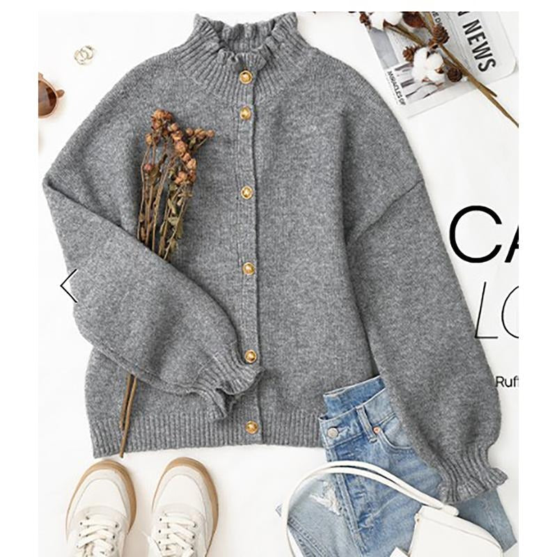 Women's buttoned cardigan top, soft long sleeve knitwear for seasonal wear. Comfortable & chic fashion.
