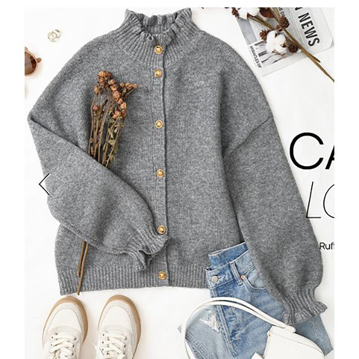 Women's buttoned cardigan top, soft long sleeve knitwear for seasonal wear. Comfortable & chic fashion.