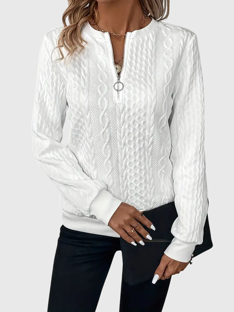 Cozy women's cable knit quarter-zip for everyday casual wear.