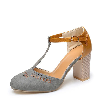 Stylish women's two-tone block heels, featuring a comfortable design for all-day wear. Fashionable.