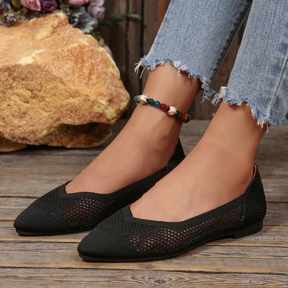 Khaki breathable Calora flats, comfortable pointed toe slip-ons, perfect for women's daily walking.