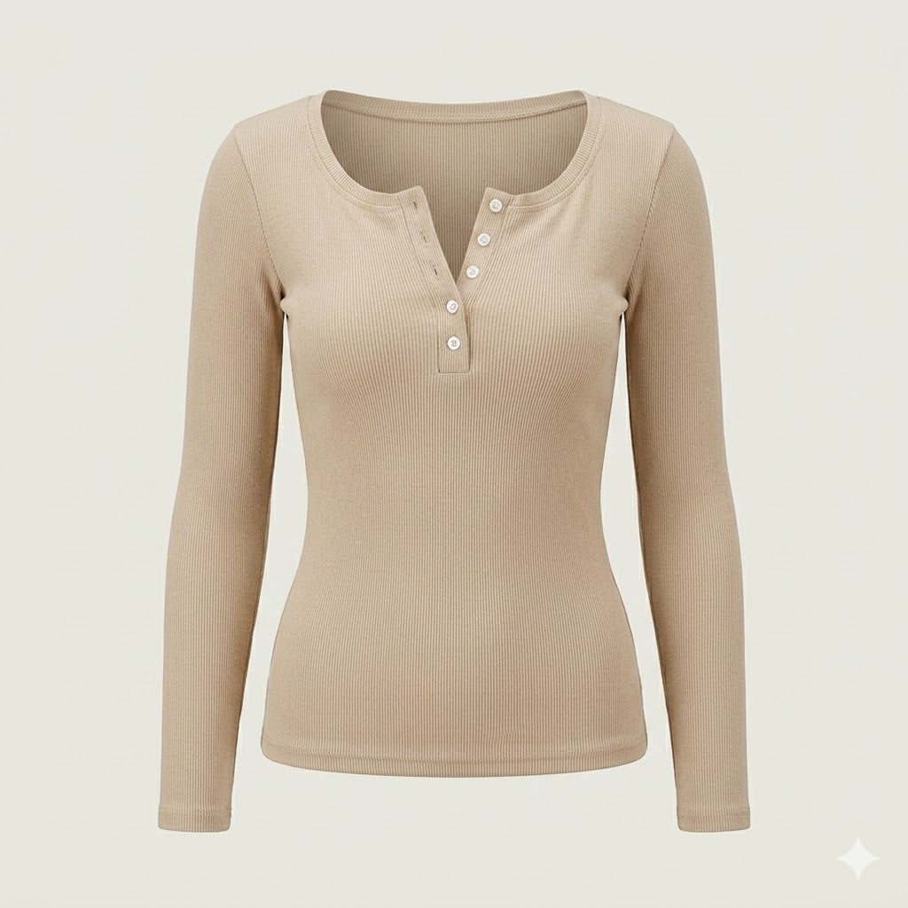 Sleek women's long sleeve button-front top, ideal for workwear & office. Flattering fit.