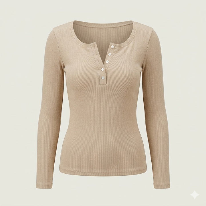 Sleek women's long sleeve button-front top, ideal for workwear & office. Flattering fit.