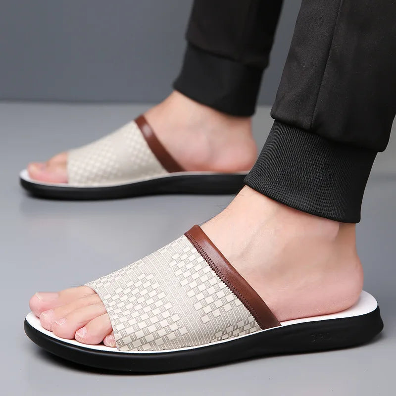 Underside of women's slide sandals, showing non-slip sole for secure & comfortable walking.