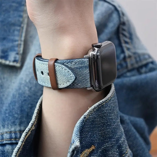Women's casual denim smartwatch band, comfortable & stylish for daily wear.