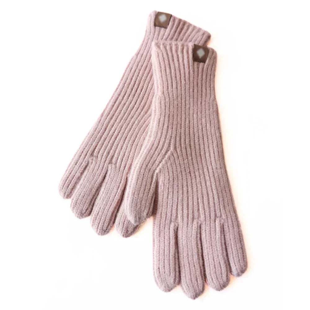Fashionable women's knitted gloves, warm for winter, with smart touchscreen functionality.