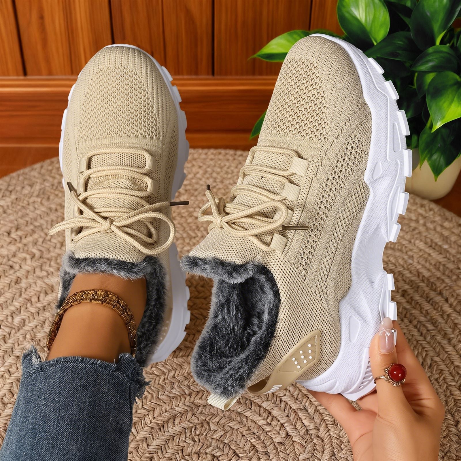 Lightweight women's casual sneakers, lace-up style ensures snug fit for active comfort.
