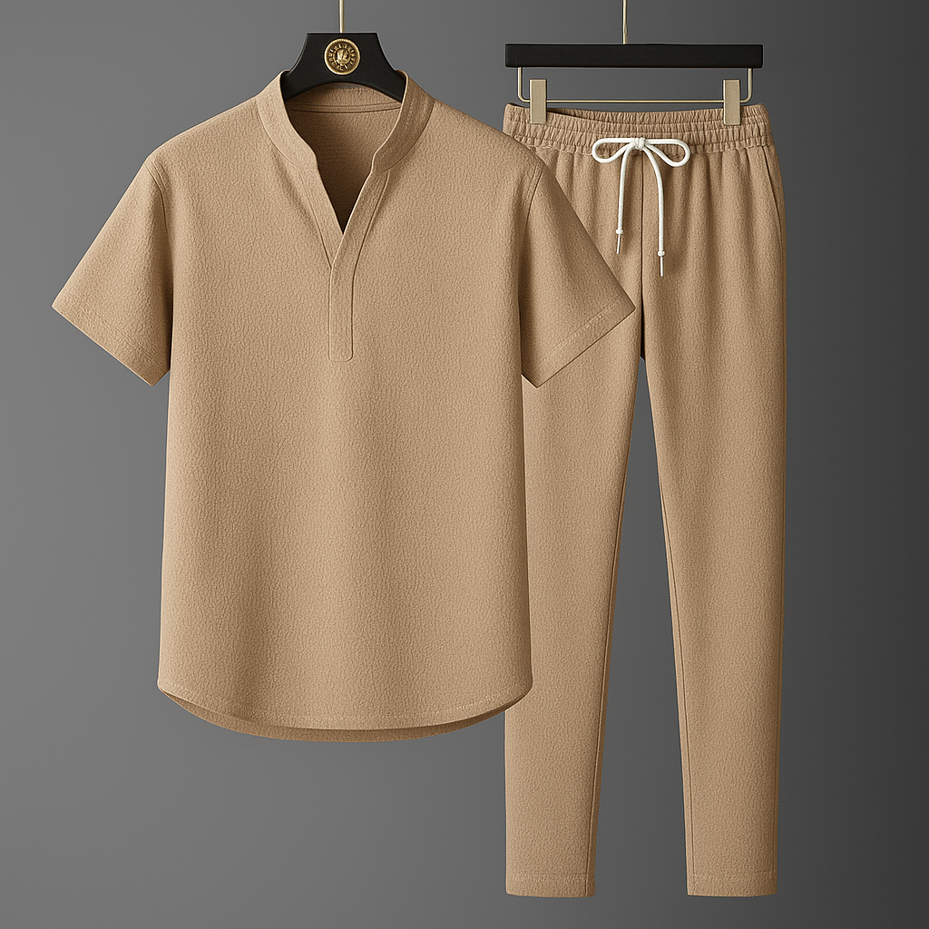 Stylish women's two-piece linen blend jogger set, ideal for casual wear, loungewear, or a summer outfit.