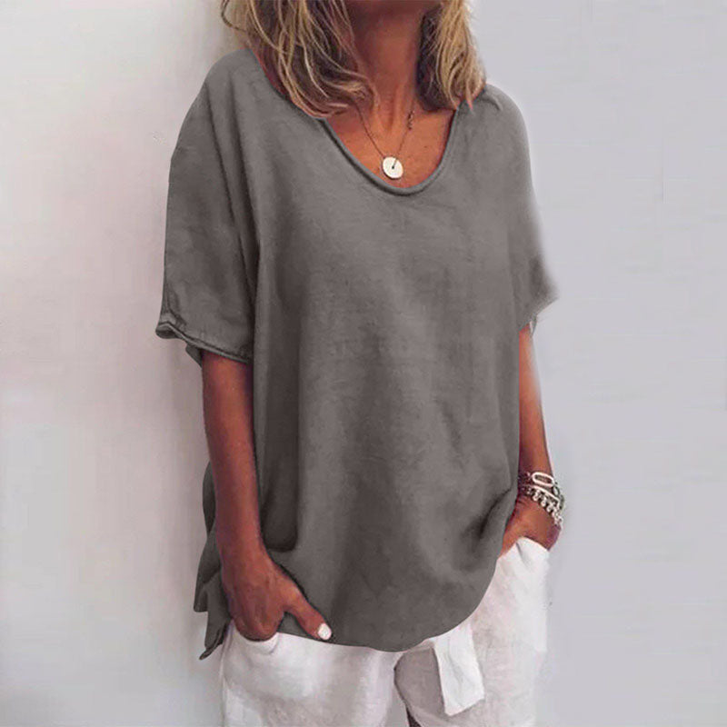 Light blue women's summer t-shirt featuring a loose fit and round neck for casual comfort.