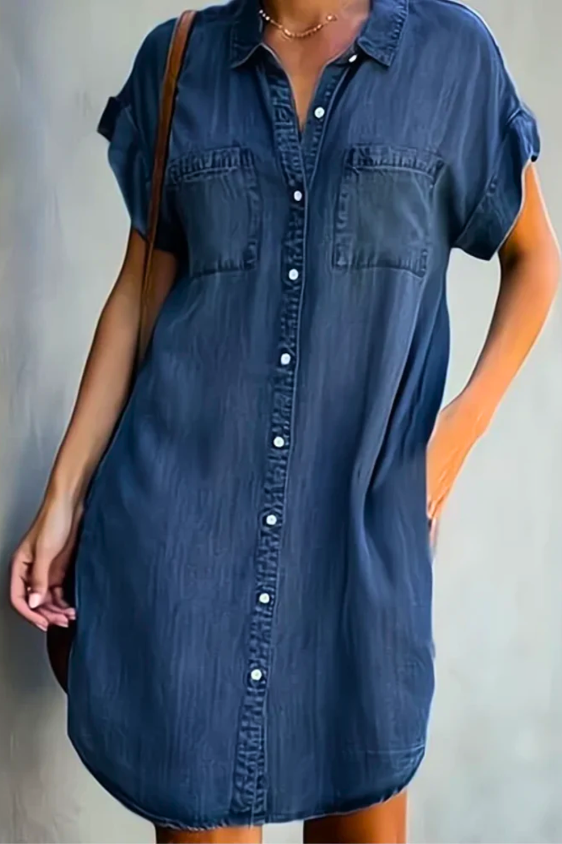 Women's casual short sleeve dress with a relaxed fit, perfect for everyday wear & summer fashion.