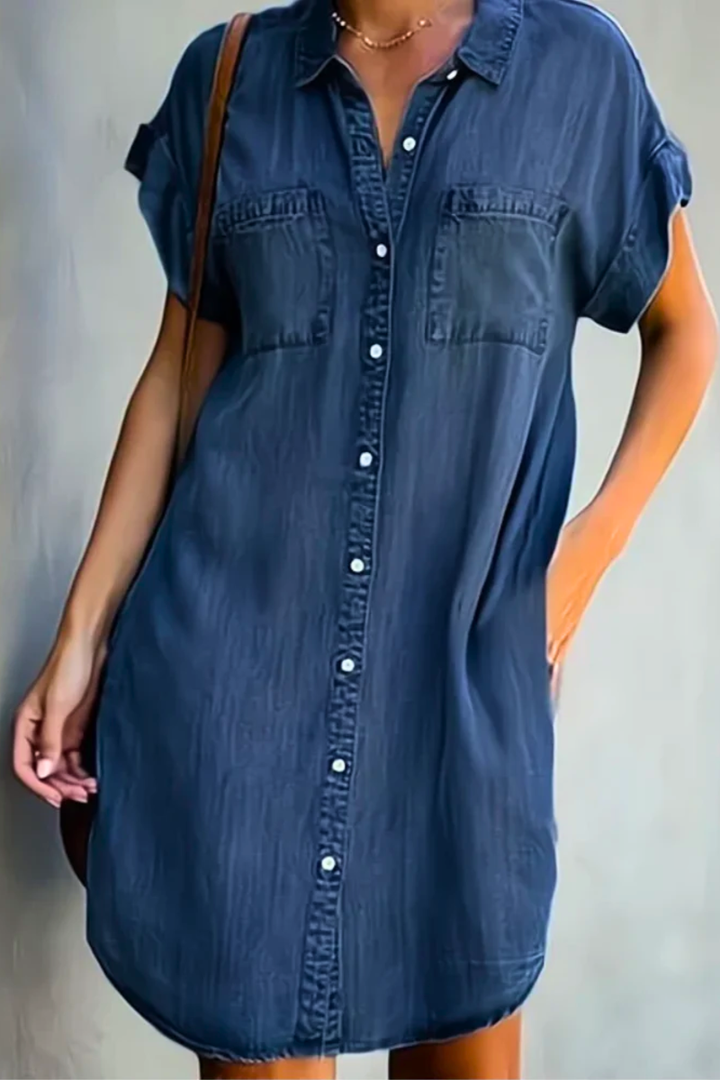 Women's casual short sleeve dress with a relaxed fit, perfect for everyday wear & summer fashion.