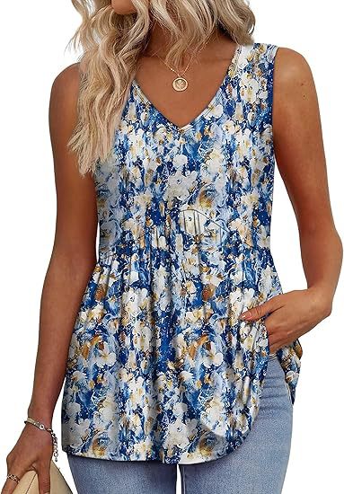 Women's casual sleeveless relaxed fit top. Everyday comfort, versatile spring summer fashion blouse.
