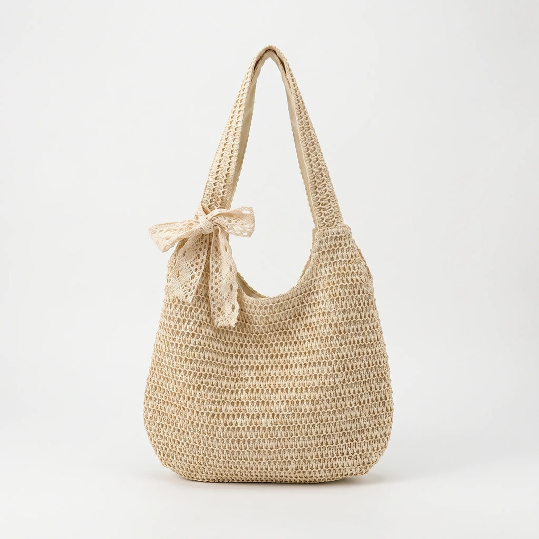 Fashionable women's casual knit tote bag with shoulder strap, essential for summer days & vacations.
