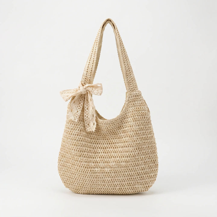 Fashionable women's casual knit tote bag with shoulder strap, essential for summer days & vacations.