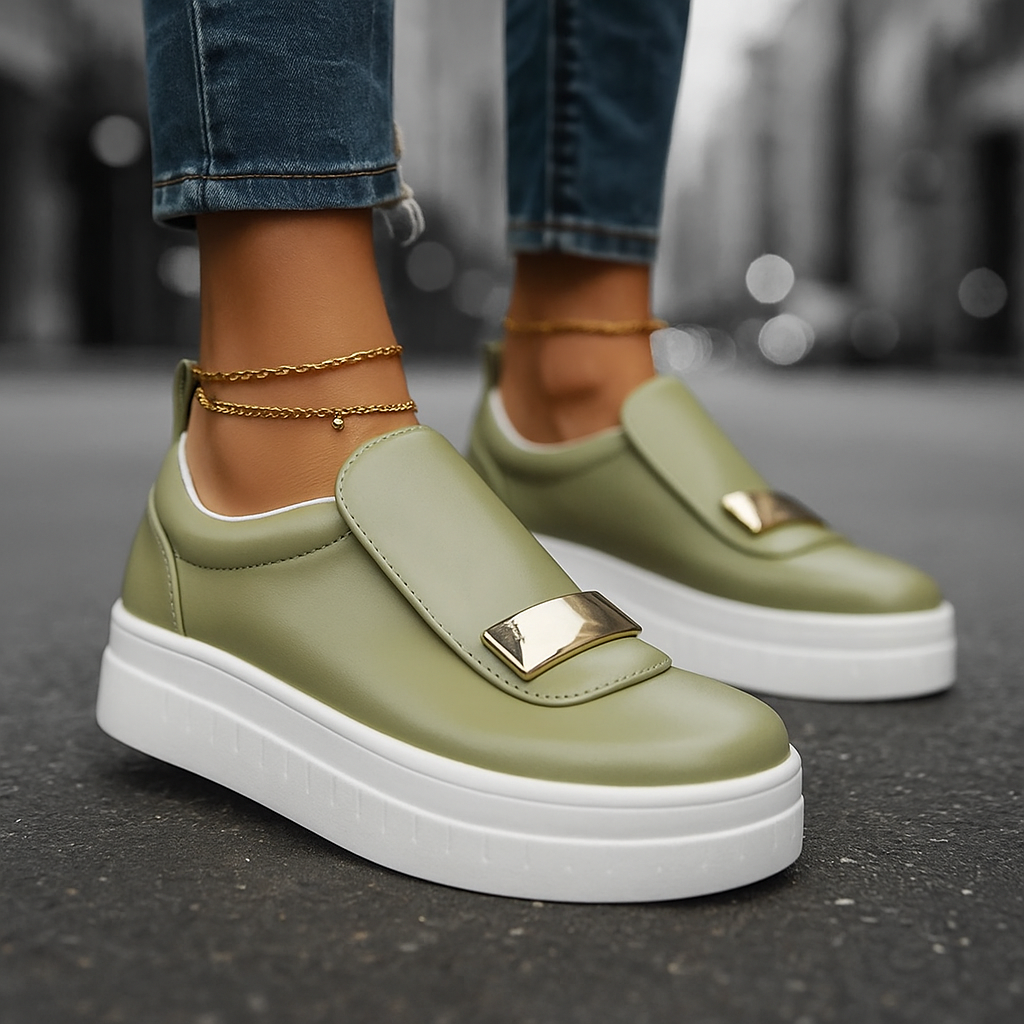 Modern women's Celina Rise platform sneakers, stylish with gold accents & comfort support.