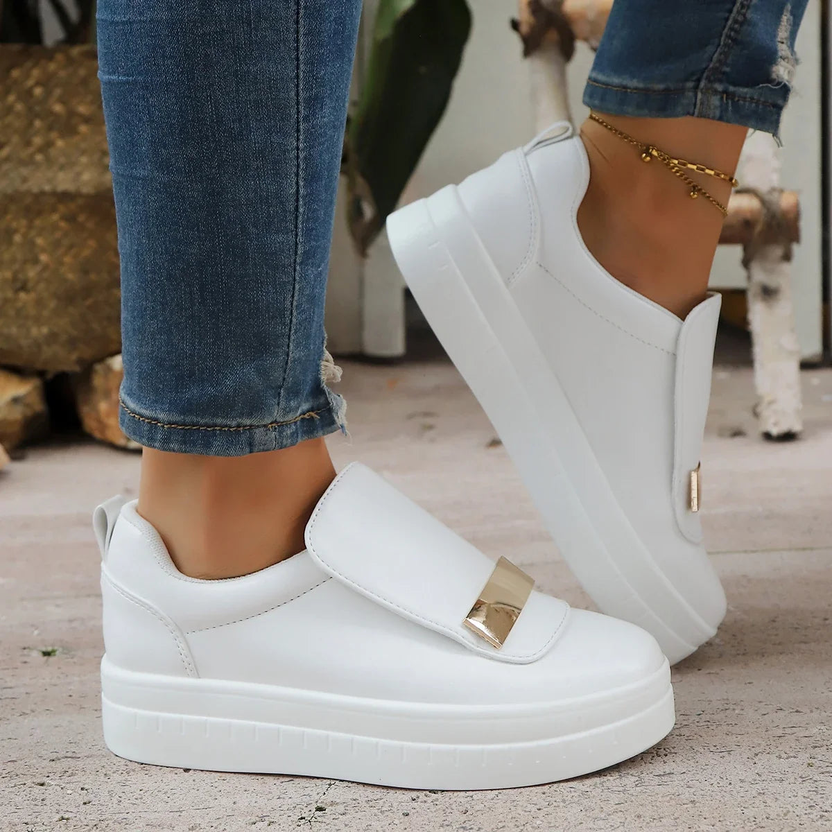 Celina Rise women's platform sneakers, comfort, modern style, gold accents, shock absorbing.