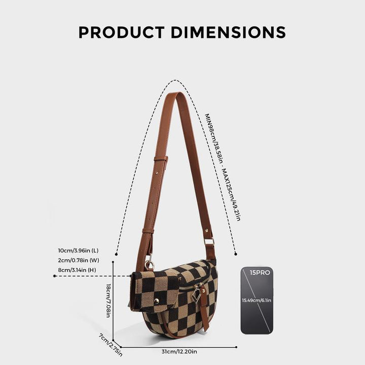 Fashionable women's checkered canvas waist bag, a trendy accessory for a chic everyday look.