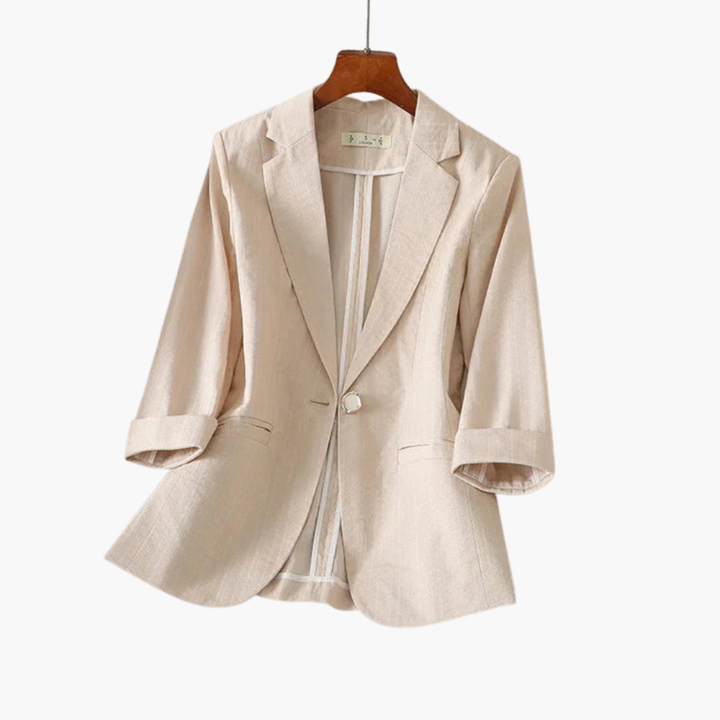 Elegant women's 3/4 sleeve blazer, a sophisticated workwear jacket for a polished and professional look.