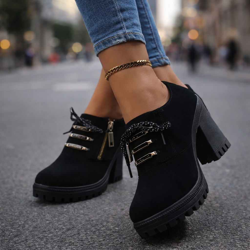 Stylish brown women's block heel ankle boots with orthopedic support, perfect for fall fashion.