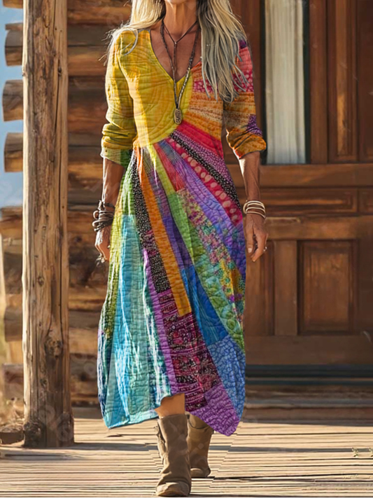 Women's chic bohemian midi dress with flowy fabric, perfect for summer casual wear or elegant everyday style.