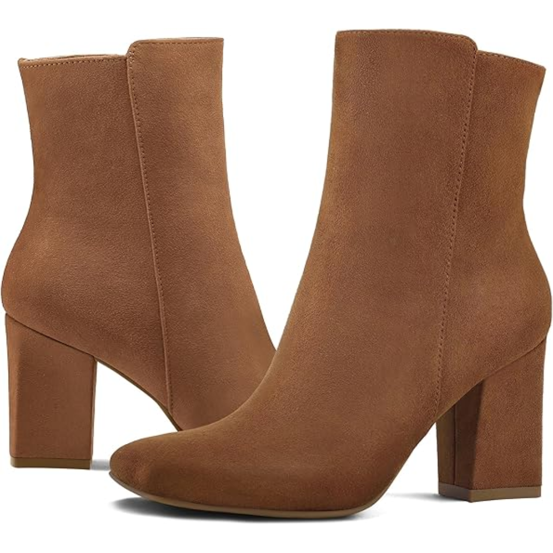 Stylish women's ankle boots with chunky block heel & square toe. Features side zip, comfortable for daily wear.
