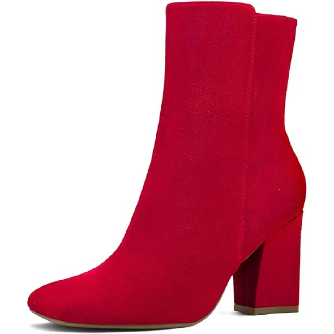 Jamie women's chunky block heel ankle boots, square toe style, side zip. Comfortable and chic fall footwear.