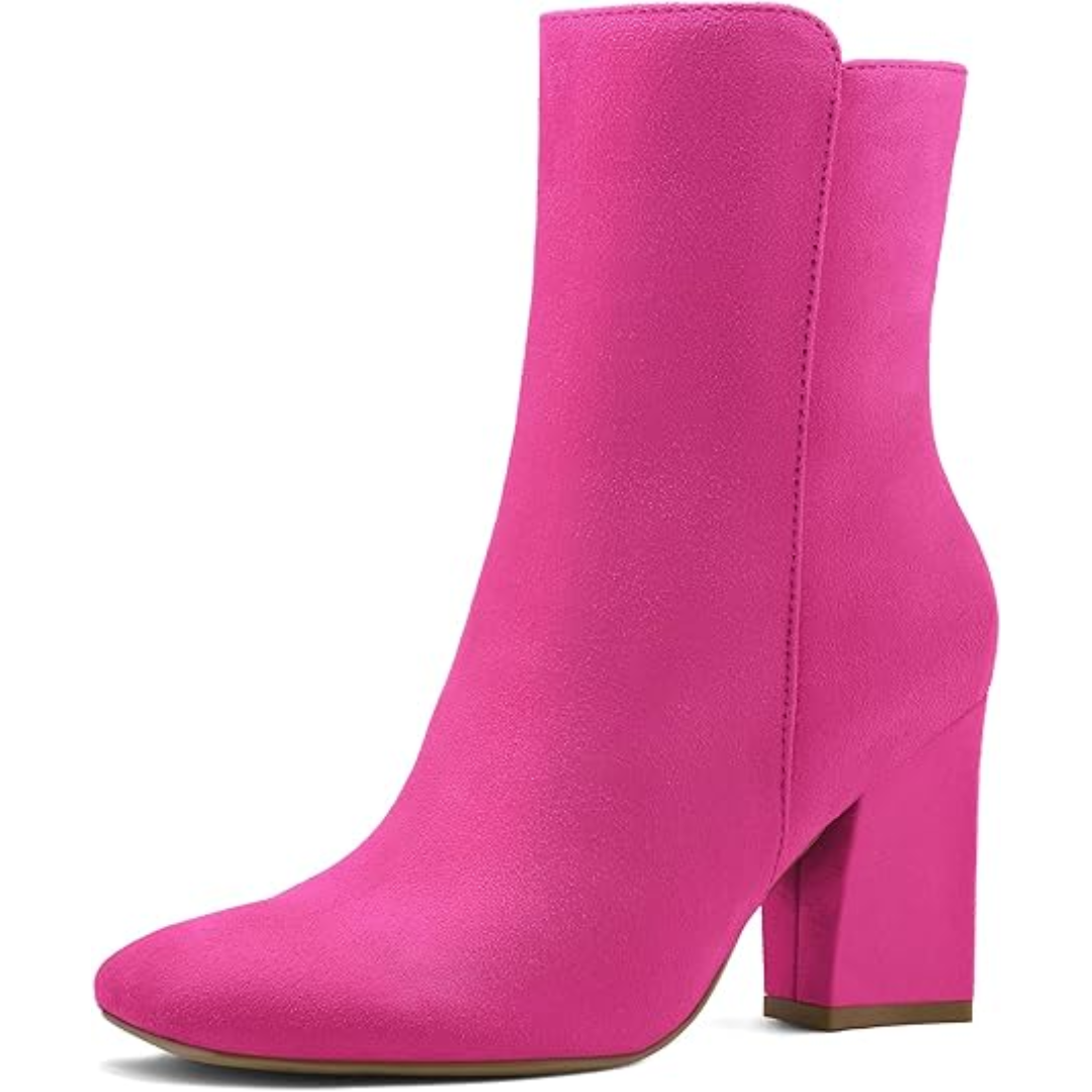 Versatile women's square toe ankle boots with chunky block heel, side zip. Great for stylish fall & winter looks.