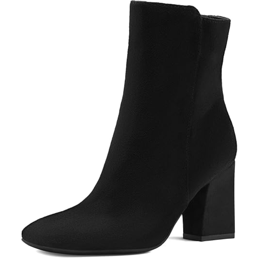 Stylish women's square toe chunky block heel ankle boots. Perfect fashion booties with a side zip closure.