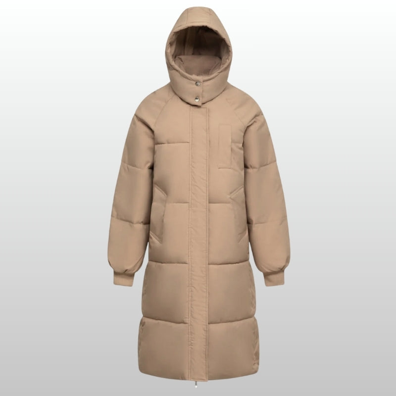 Chic Cortina long puffer coat, women's warm winter jacket for cozy fashion & cold weather.