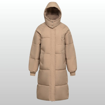 Chic Cortina long puffer coat, women's warm winter jacket for cozy fashion & cold weather.