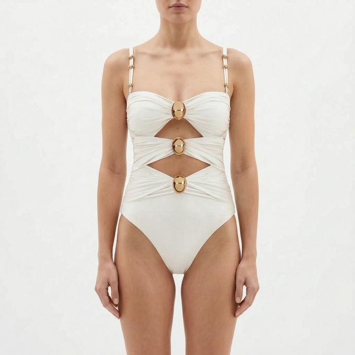 Women's vacation monokini, with chic cutouts and elegant starfish detail.