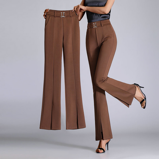 Women's chic flared trousers from Vittoria Collection. Mid-rise, sustainable recycled fabric, perfect for work or casual.