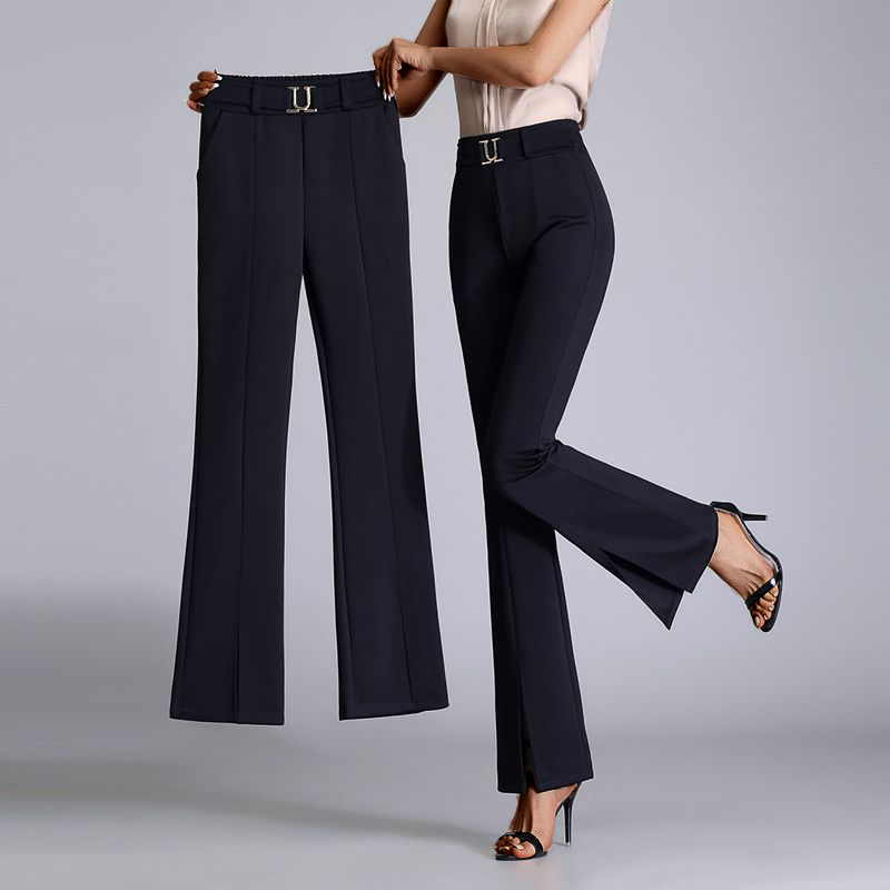 Eco-friendly mid-rise flared trousers for women. Sustainable comfort pants made from recycled fabric, new arrival style.