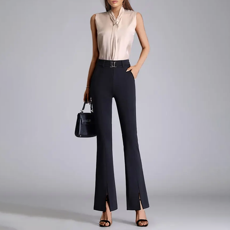 Versatile women's flared pants, Vittoria Collection. Chic workwear or casual. Recycled fabric for sustainable fashion.