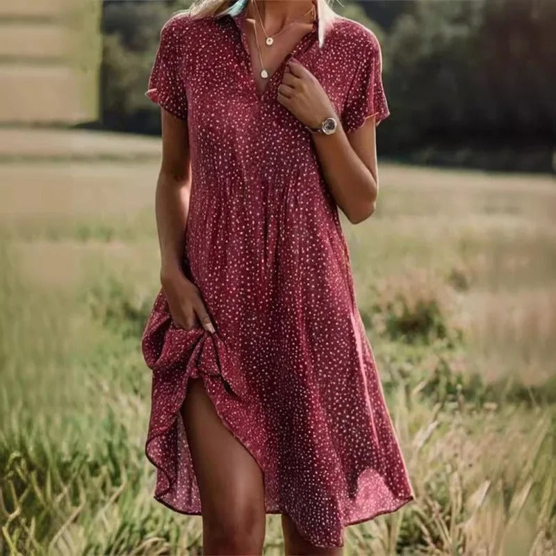 Women's printed floral dress, a stylish midi sundress for summer. Versatile for casual wear or parties.