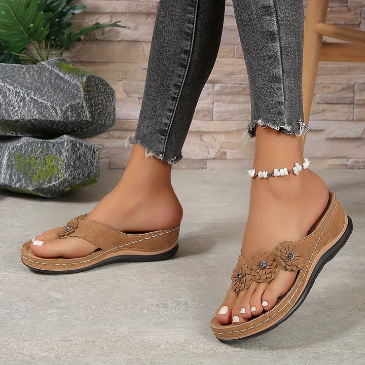 Elegant floral wedge sandals for women, stylish platform design for spring & summer.