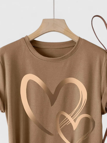 Women's casual short sleeve top featuring a chic heart print, perfect for summer fashion.