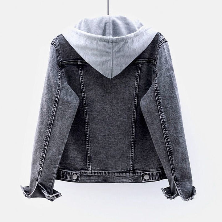 Stylish women's hooded jacket for everyday wear. Versatile charcoal outerwear for casual, modern urban chic looks.