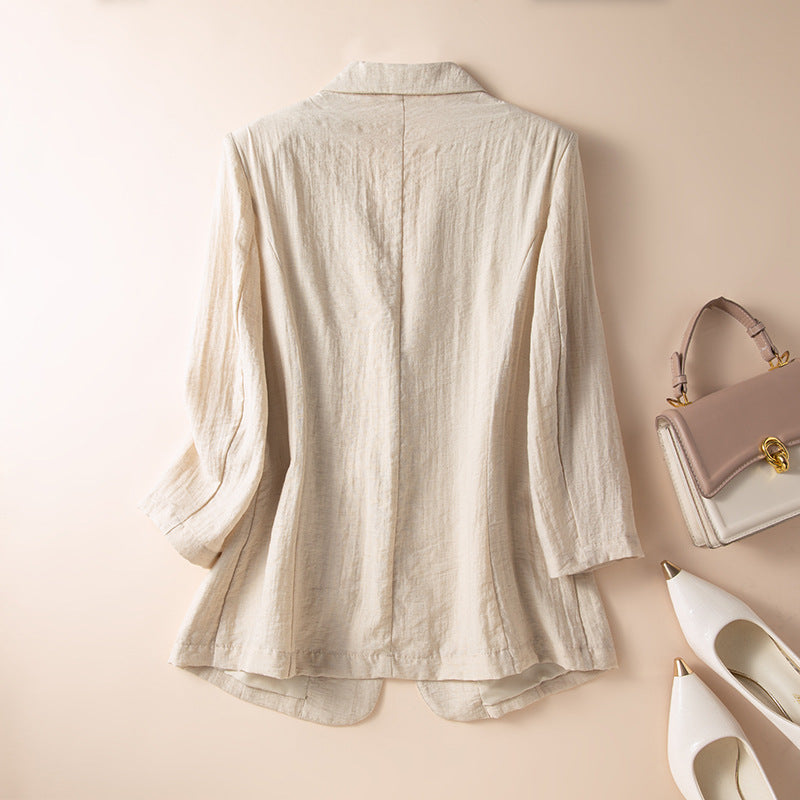 Tailored long sleeve knot-front blazer for women, offering comfortable and professional elegant outerwear fashion.