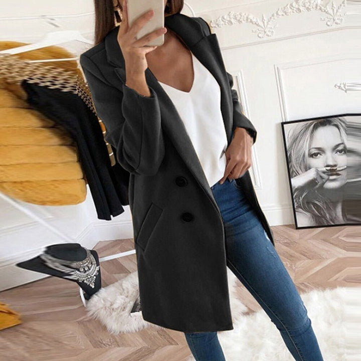 Women's chic long blazer coat for elegant office wear or sophisticated casual outfits.
