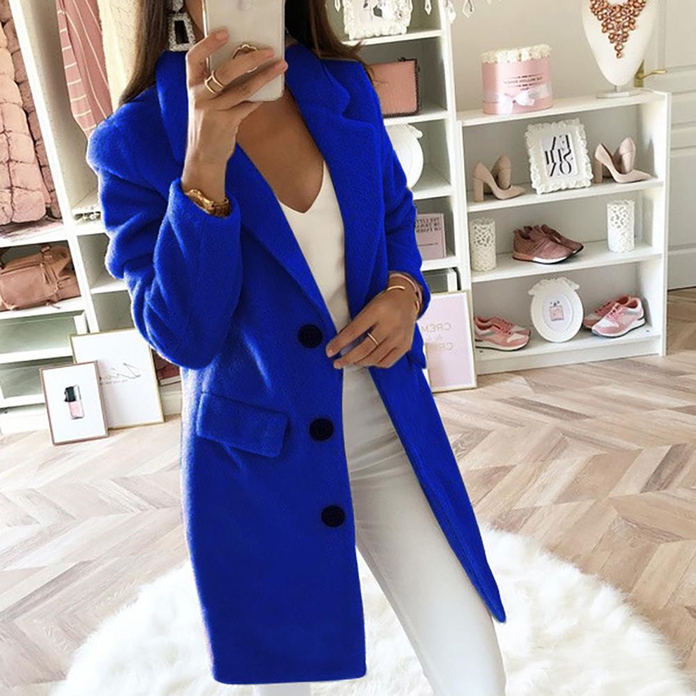 Professional women's long blazer coat, ideal for office wear and sophisticated business casual.