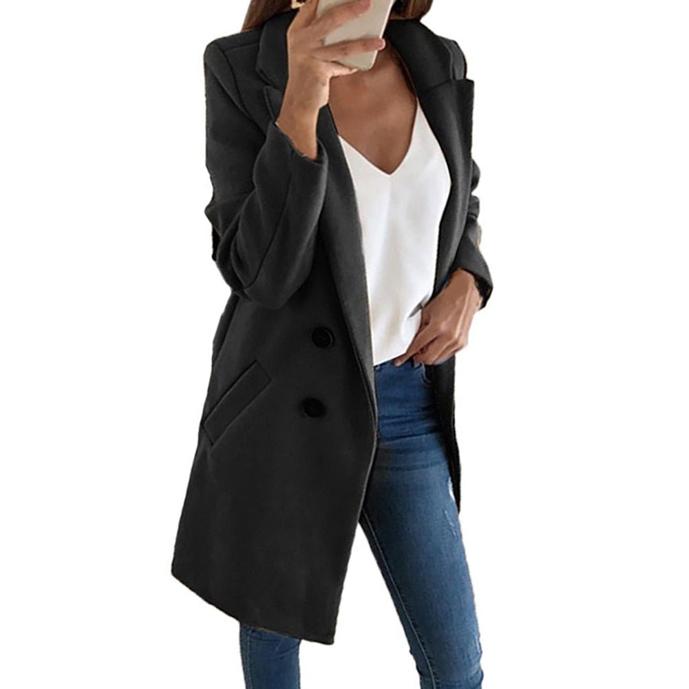 Modern women's long blazer, offering casual chic style for everyday sophisticated fashion.
