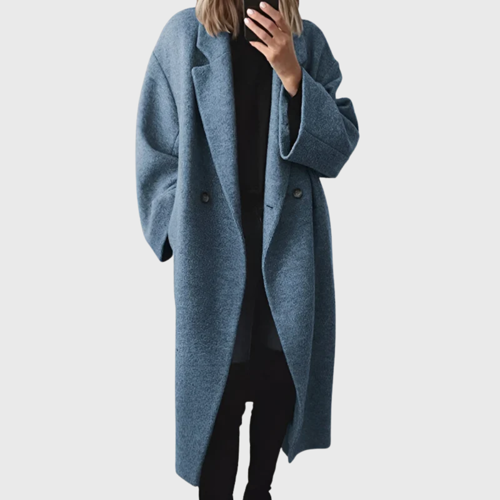 Stylish women's cozy longline winter coat. This warm overcoat offers elegant chic style for daily fall & winter wear.
