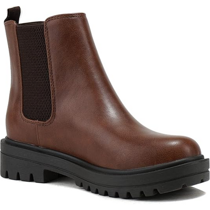 Women's stylish low heel block heel Chelsea ankle boots, comfortable for fall & winter.